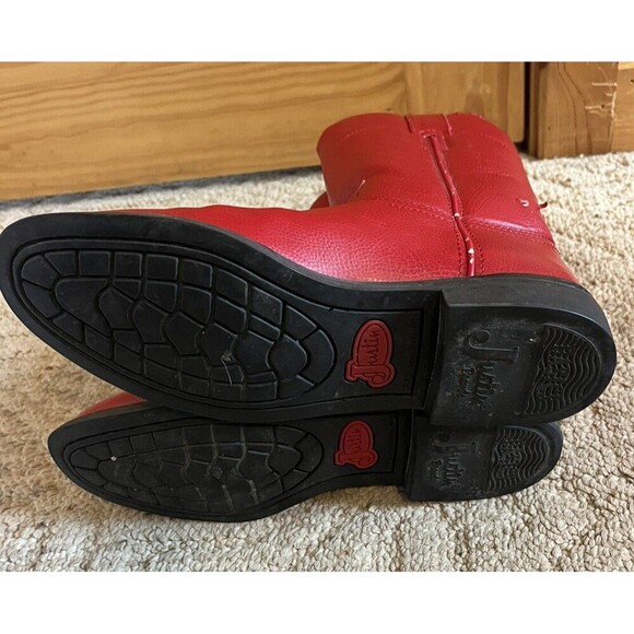 Justin Basics JBL3007 Men's Red Faux Leather Western Cowboy Boots Size 7 B *note - Picture 7 of 7